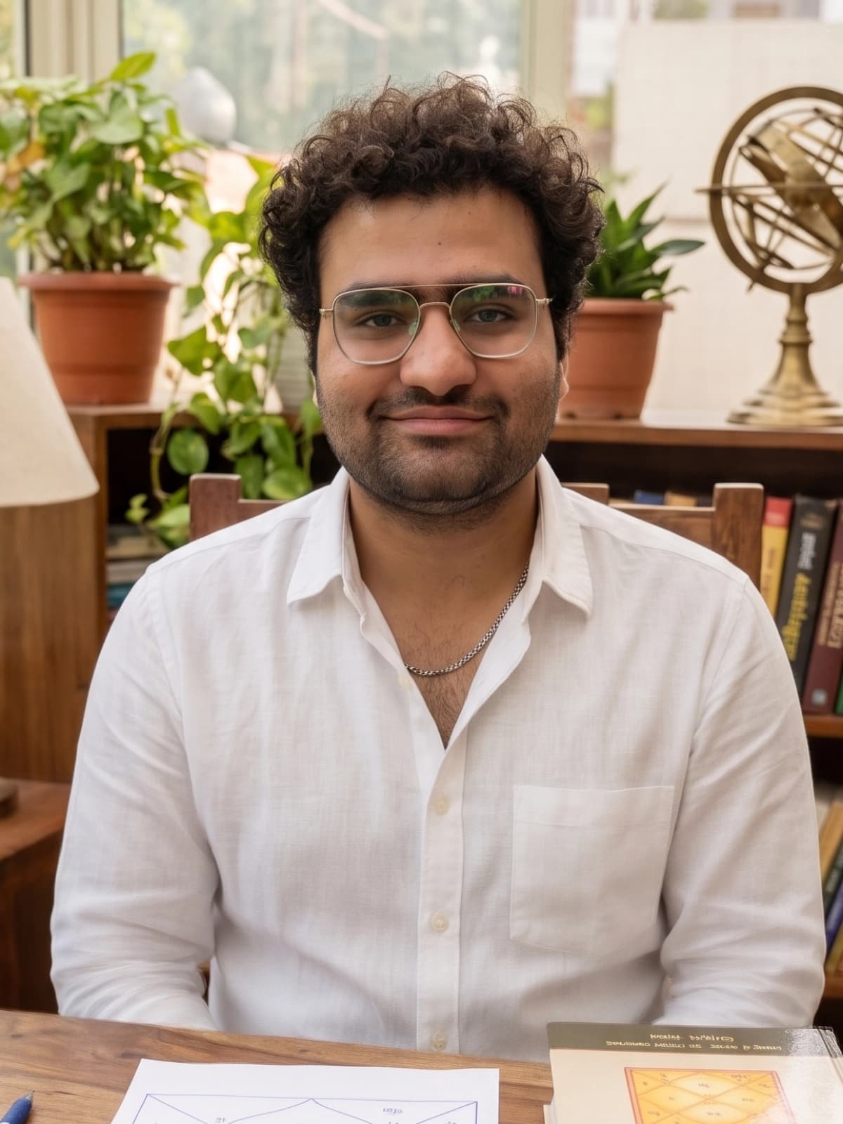 Expert astrologer Garvesh Sharma with cosmic zodiac background